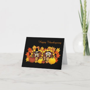 Schattigee Happy Thanksgiving Pelgrim Uilen Feestdagen Kaart