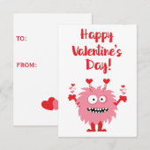 Schattigee Happy Valentine's Day Roze Cartoon Mons Notitiekaartje (Voorkant / Achterkant)