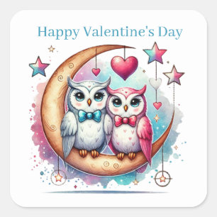 Schattigee Happy Valentine's Day Uilen Vierkante Sticker