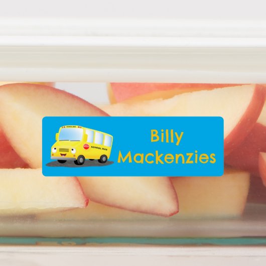 Schattigee Happy Yellow schoolbus cartoon geperson Labels (Aangebracht)