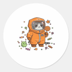 Schattigee Hazmat Cat Halloween Snoep Monster Fun Ronde Sticker