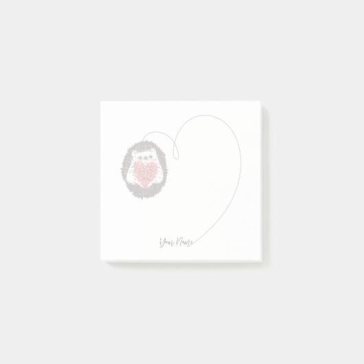 Schattigee Hedgehog Aangepaste Naam Hart Notities Post-it® Notes (Voorkant)