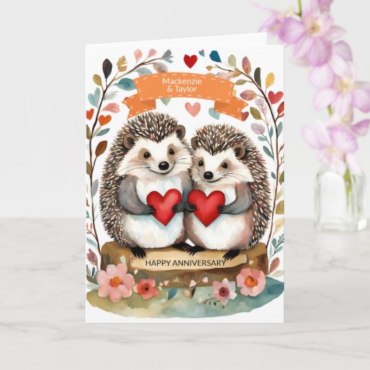 Schattigee Hedgehogs Hedgehugs gepersonaliseerd Ju Kaart (Orchidee)