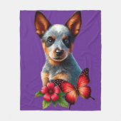 Schattigee Heeler Puppy Met Vlinder En Bloem Fleece Deken (Voorkant)