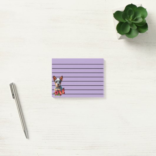 Schattigee Heeler Puppy Met Vlinder En Bloem Post-it® Notes (Kantoor)