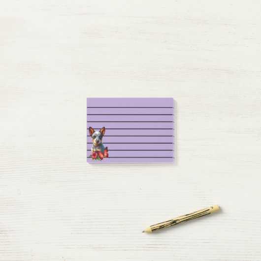 Schattigee Heeler Puppy Met Vlinder En Bloem Post-it® Notes (Op bureau)