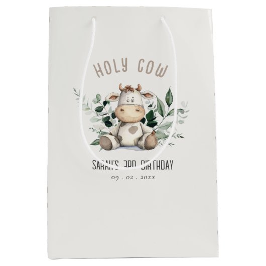 Schattigee Heilige Koe Bladgroen Pastel Neutral Ki Medium Cadeauzakje (Voorkant)