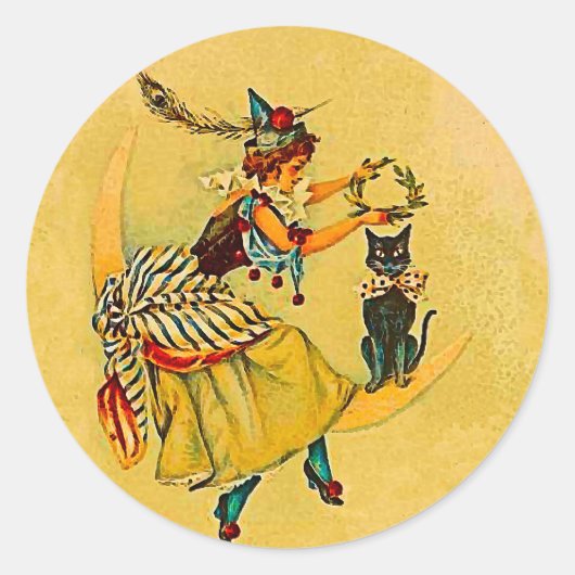 Schattigee heks 0n Moon Ronde Sticker (Voorkant)