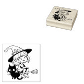 Schattigee heks en zwarte kat 	rubberstempel (Gestempeld)
