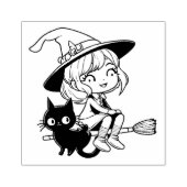Schattigee heks en zwarte kat 	rubberstempel (Afrduk)