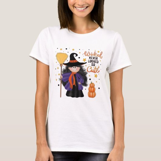 Schattigee heks Halloween ondeugend citaat T-shirt (Voorkant)