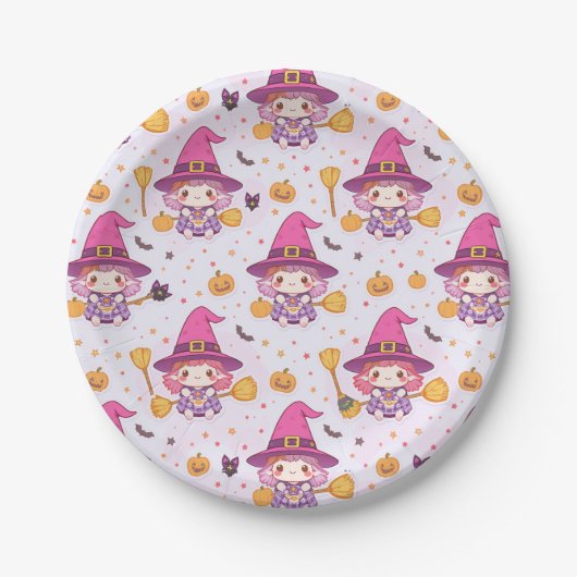Schattigee heks Halloween patroon met pompoenen en Papieren Bordje (Voorkant)