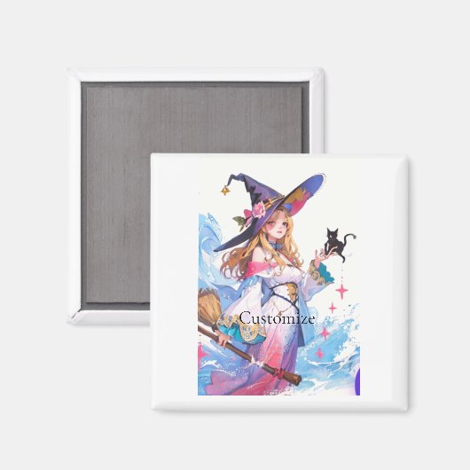 Schattigee heks Holding Black Cat Thunder_Cove Magneet (Voorkant / Achterkant)