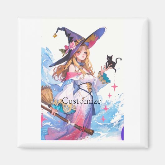 Schattigee heks Holding Black Cat Thunder_Cove Magneet (Voorkant)