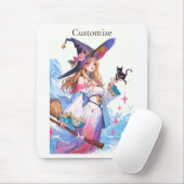 Schattigee heks Holding Black Cat Thunder_Cove Muismat (Met muis)