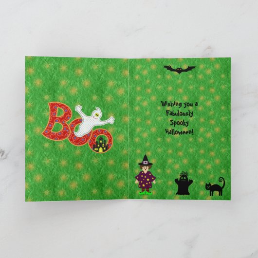 Schattigee heks, kat, vleermuizen en spin Hallowee Kaart (Binnen)