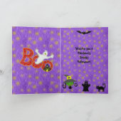 Schattigee heks, kat, vleermuizen en spin Paarse H Kaart (Binnen)