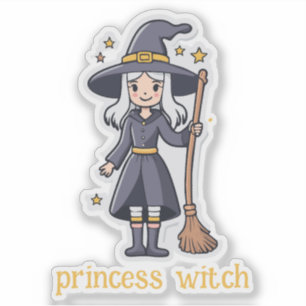 Schattigee heks met bezem sticker