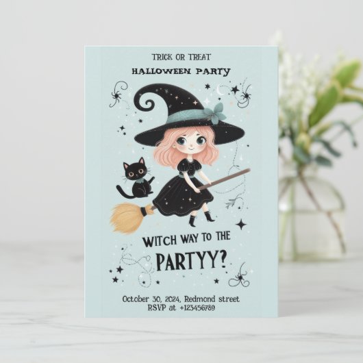 Schattigee heks met Halloween Pun Party Kaart (Staand voorkant)