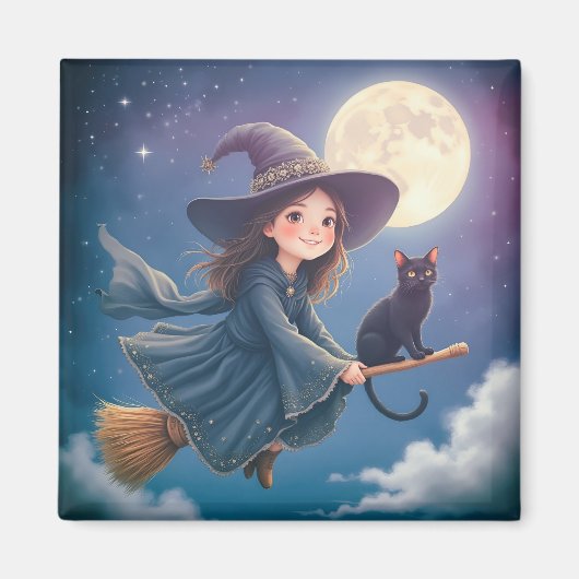 Schattigee heks met kattenmagneet magneet (Voorkant)