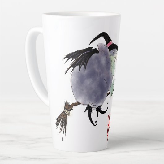 Schattigee heks op haar bezemsteel Halloween LM Latte Mok (Linkerhoek)