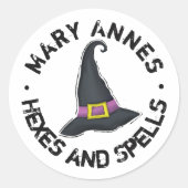 Schattigee heks Pet Halloween gepersonaliseerd Ronde Sticker (Voorkant)