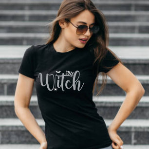 Schattigee heks zwart en wit vrouwen halloween t-shirt
