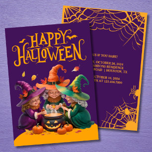Schattigee heksen brouwen een drankje Halloween Kaart