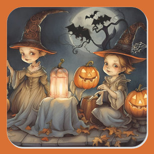 Schattigee heksen pompoen halloween vleermuizen vierkante sticker