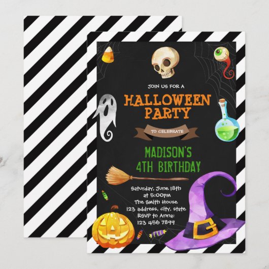 Schattigee HeksenHalloween-feestuitnodiging Kaart (Voorkant / Achterkant)