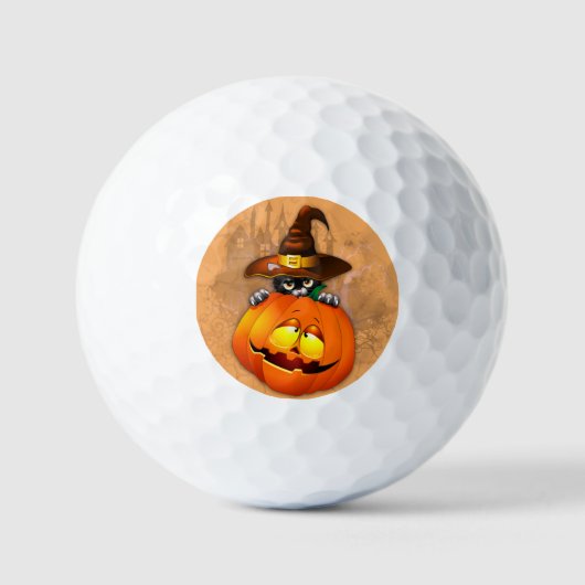 Schattigee heksenkat en pompoen Halloween vrienden Golfballen (Voorkant)