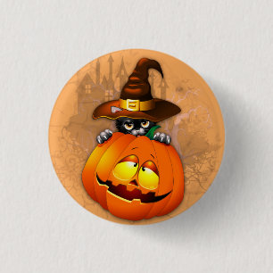 Schattigee heksenkat en pompoen Halloween vrienden Ronde Button 3,2 Cm