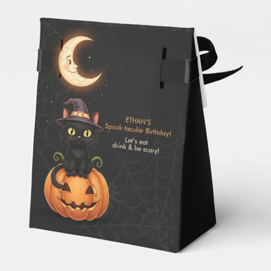 Schattigee Heksenkat en Pompoen Verjaardag Bedankdoosjes (Achterkant)