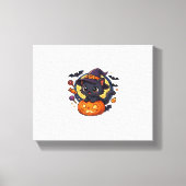 Schattigee heksenkat op pompoen - Halloween Art Ov Canvas Afdruk (Voorkant)