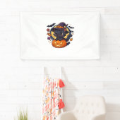 Schattigee heksenkat op pompoen - Halloween Art Ov Spandoek (Insitu)