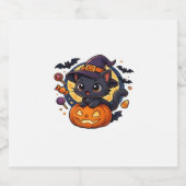 Schattigee heksenkat op pompoen - Halloween Art Ov Sparkling Wijnetiket (Enkel label)