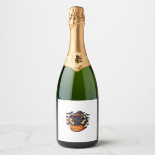 Schattigee heksenkat op pompoen � Halloween Art Ov Sparkling Wijnetiket