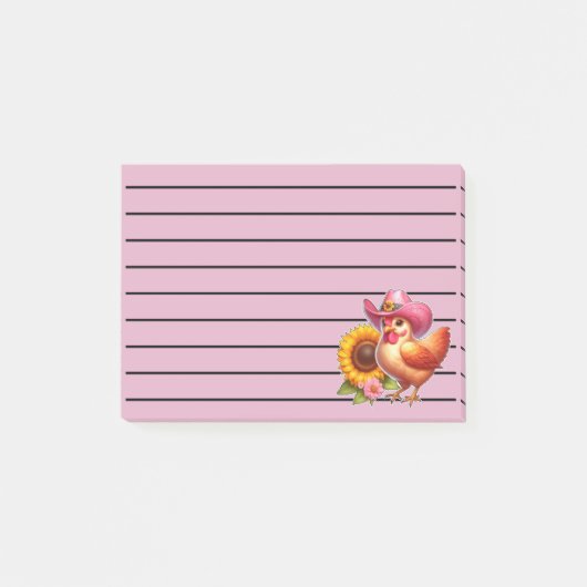 Schattigee Hen in Roze Pet met Heldere Zonnebloem Post-it® Notes (Voorkant)