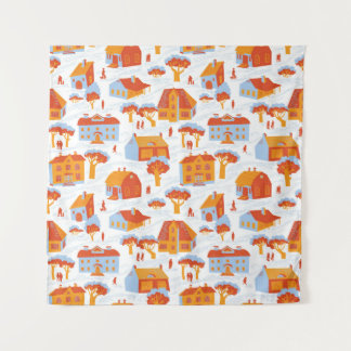 Schattigee herenhuizen: Doodle Wandkleed