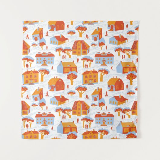 Schattigee herenhuizen:  Doodle Wandkleed (Voorkant)