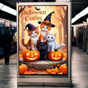 Schattigee Herfst Halloween Kittens in Kostuums Po Poster