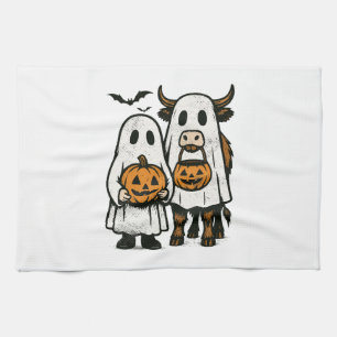 Schattigee Herfst Highland Koe Ghost Halloween 2 Theedoek