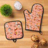 Schattigee Herfst Oven Mitt en Pot Houders Ovenwant & Pannenlap Set (Top down)