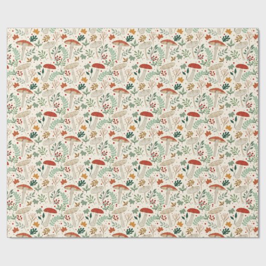 Schattigee Herfst Paddenstoelen en bladeren Illust Cadeaupapier (Vlak)