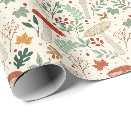 Schattigee Herfst Paddenstoelen en bladeren Illust Cadeaupapier (Rol Hoek)