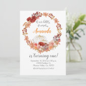 Schattigee Herfst Pompoen 1e verjaardagsuitnodigin Kaart (Staand voorkant)