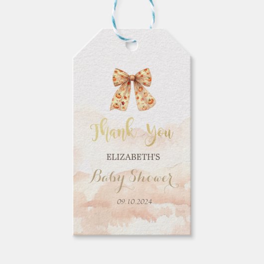 Schattigee Herfst Pompoenen Bow Baby shower Cadeaulabel (Voorkant)