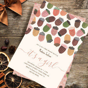 Schattigee Herfst Roze Acorns meisje Baby shower P Kaart