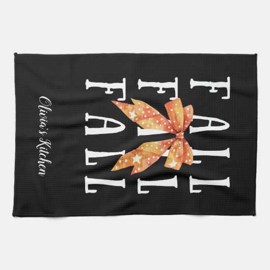 Schattigee Herfst Thema Custom Zwart Gepersonalise Theedoek (Horizontaal)