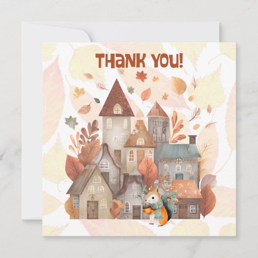 Schattigee Herfst Uil/Eekhoorn Jongen Verjaardag U Bedankkaart (Voorkant)